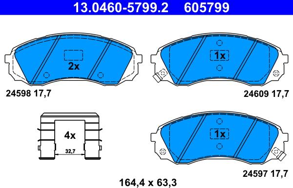 ATE 13.0460-5799.2 - Kit de plaquettes de frein, frein à disque cwaw.fr