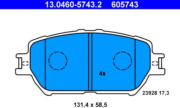 ATE 13.0460-5743.2 - Kit de plaquettes de frein, frein à disque cwaw.fr