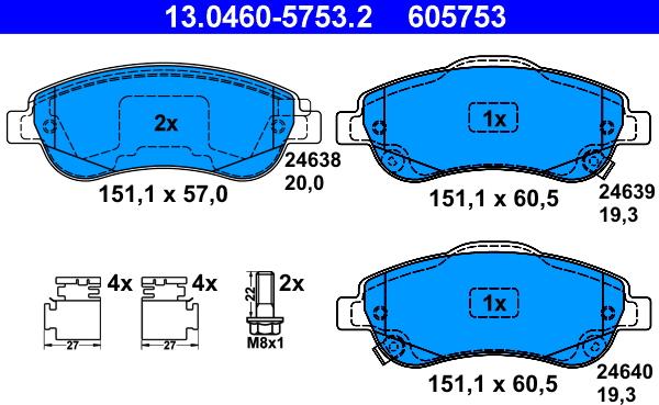 ATE 13.0460-5753.2 - Kit de plaquettes de frein, frein à disque cwaw.fr