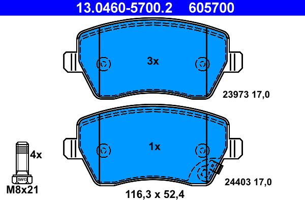 ATE 13.0460-5700.2 - Kit de plaquettes de frein, frein à disque cwaw.fr