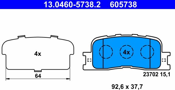 ATE 13.0460-5738.2 - Kit de plaquettes de frein, frein à disque cwaw.fr