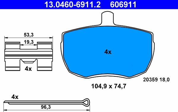 ATE 13.0460-6911.2 - Kit de plaquettes de frein, frein à disque cwaw.fr