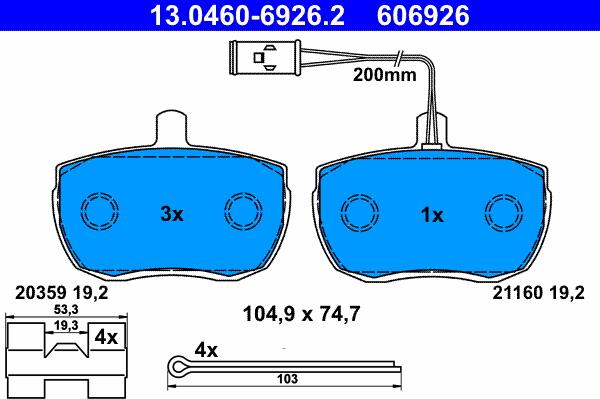 ATE 13.0460-6926.2 - Kit de plaquettes de frein, frein à disque cwaw.fr