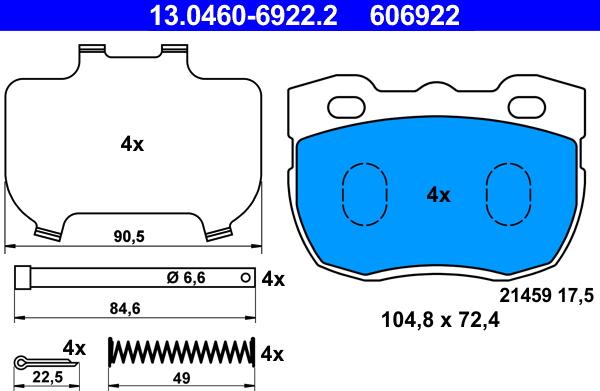 ATE 13.0460-6922.2 - Kit de plaquettes de frein, frein à disque cwaw.fr