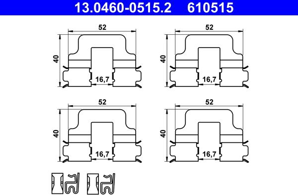 ATE 13.0460-0515.2 - Kit d'accessoires, plaquette de frein à disque cwaw.fr