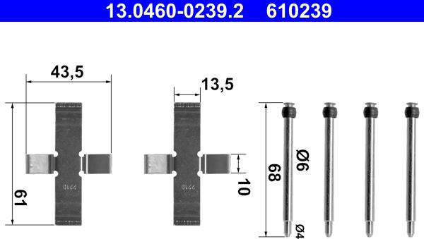 ATE 13.0460-0239.2 - Kit d'accessoires, plaquette de frein à disque cwaw.fr