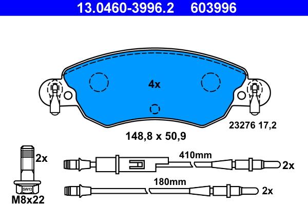 ATE 13.0460-3996.2 - Kit de plaquettes de frein, frein à disque cwaw.fr