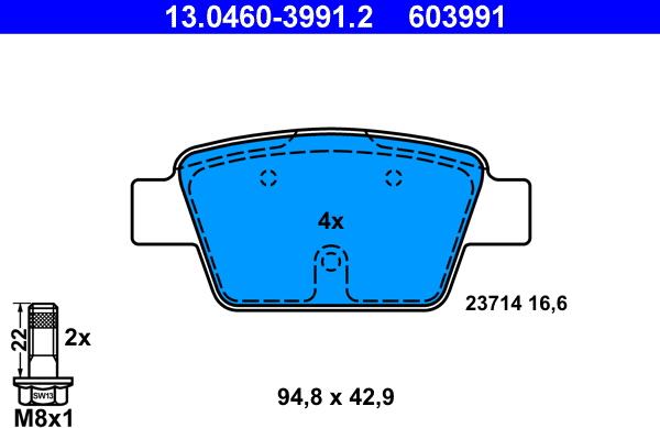 ATE 13.0460-3991.2 - Kit de plaquettes de frein, frein à disque cwaw.fr