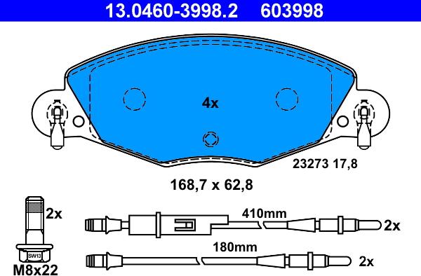 ATE 13.0460-3998.2 - Kit de plaquettes de frein, frein à disque cwaw.fr