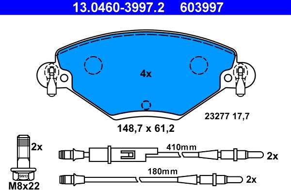 ATE 13.0460-3997.2 - Kit de plaquettes de frein, frein à disque cwaw.fr