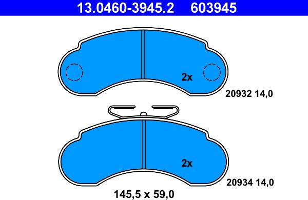 ATE 13.0460-3945.2 - Kit de plaquettes de frein, frein à disque cwaw.fr