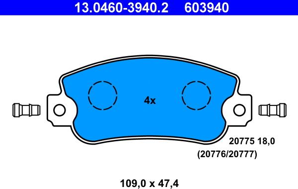 ATE 13.0460-3940.2 - Kit de plaquettes de frein, frein à disque cwaw.fr