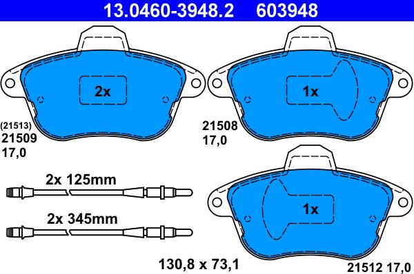 ATE 13.0460-3948.2 - Kit de plaquettes de frein, frein à disque cwaw.fr