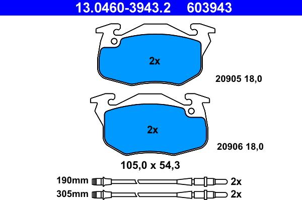 ATE 13.0460-3943.2 - Kit de plaquettes de frein, frein à disque cwaw.fr