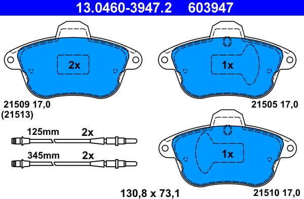 ATE 13.0460-3947.2 - Kit de plaquettes de frein, frein à disque cwaw.fr