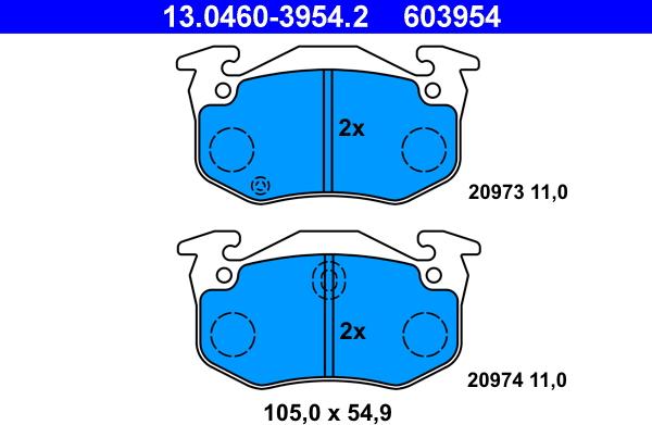 ATE 13.0460-3954.2 - Kit de plaquettes de frein, frein à disque cwaw.fr