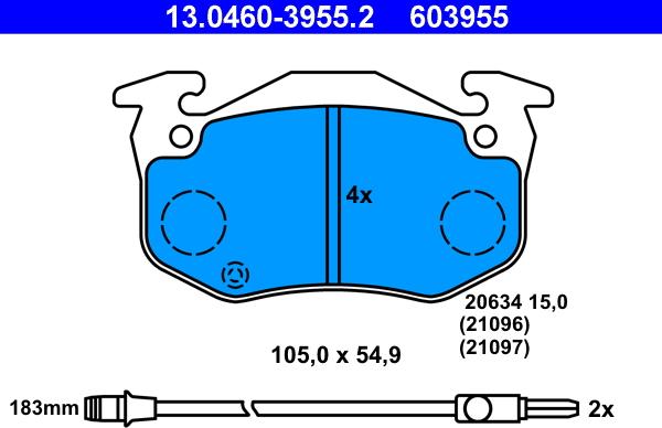 ATE 13.0460-3955.2 - Kit de plaquettes de frein, frein à disque cwaw.fr