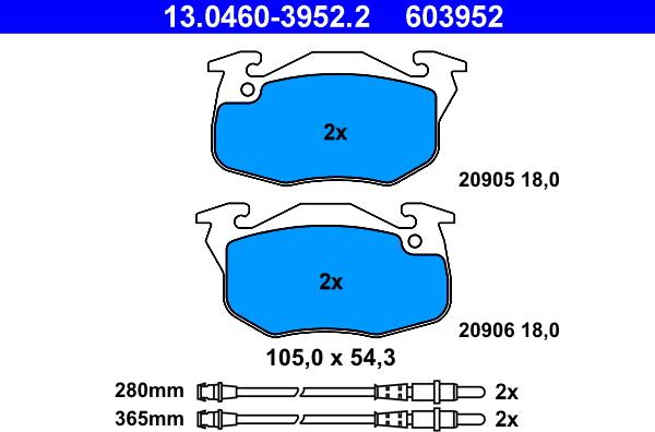 ATE 13.0460-3952.2 - Kit de plaquettes de frein, frein à disque cwaw.fr