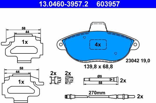 ATE 13.0460-3957.2 - Kit de plaquettes de frein, frein à disque cwaw.fr