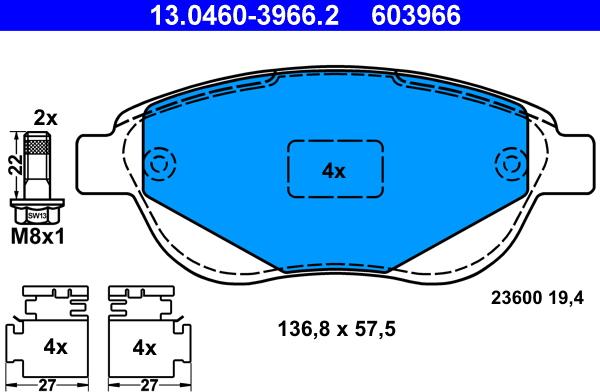 ATE 13.0460-3966.2 - Kit de plaquettes de frein, frein à disque cwaw.fr