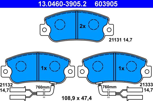 ATE 13.0460-3905.2 - Kit de plaquettes de frein, frein à disque cwaw.fr