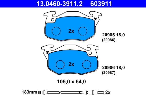 ATE 13.0460-3911.2 - Kit de plaquettes de frein, frein à disque cwaw.fr