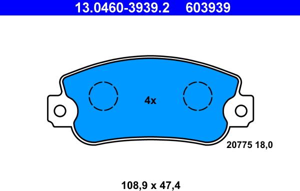 ATE 13.0460-3939.2 - Kit de plaquettes de frein, frein à disque cwaw.fr