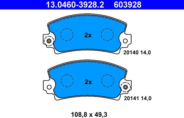 ATE 13.0460-3928.2 - Kit de plaquettes de frein, frein à disque cwaw.fr