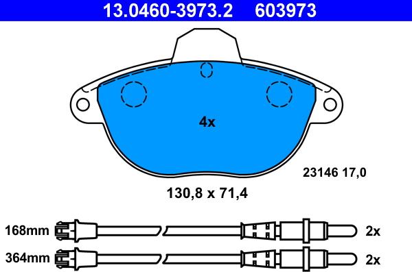 ATE 13.0460-3973.2 - Kit de plaquettes de frein, frein à disque cwaw.fr