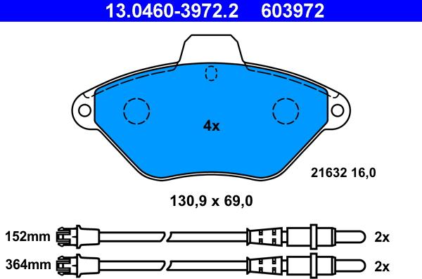 ATE 13.0460-3972.2 - Kit de plaquettes de frein, frein à disque cwaw.fr