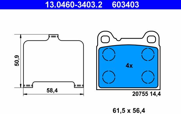 ATE 13.0460-3403.2 - Kit de plaquettes de frein, frein à disque cwaw.fr