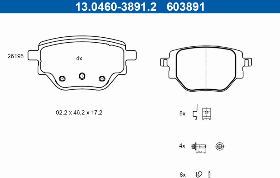 ATE 13.0460-3891.2 - Kit de plaquettes de frein, frein à disque cwaw.fr