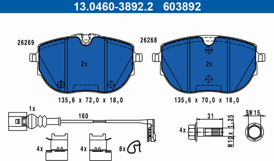 ATE 13.0460-3892.2 - Kit de plaquettes de frein, frein à disque cwaw.fr