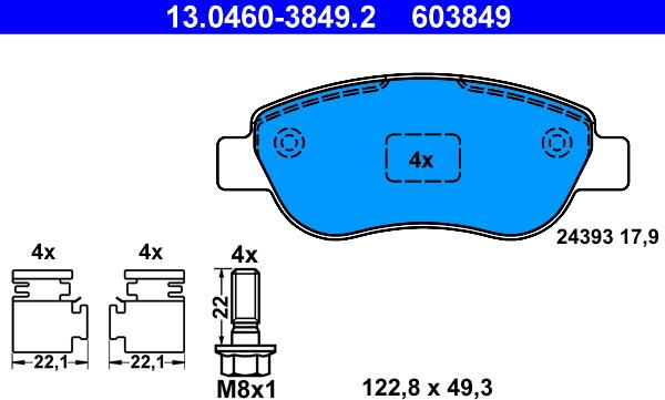 ATE 13.0460-3849.2 - Kit de plaquettes de frein, frein à disque cwaw.fr