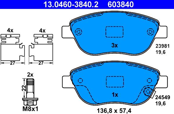 ATE 13.0460-3840.2 - Kit de plaquettes de frein, frein à disque cwaw.fr