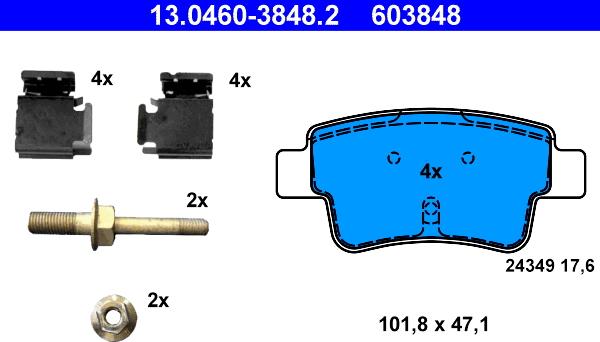 ATE 13.0460-3848.2 - Kit de plaquettes de frein, frein à disque cwaw.fr