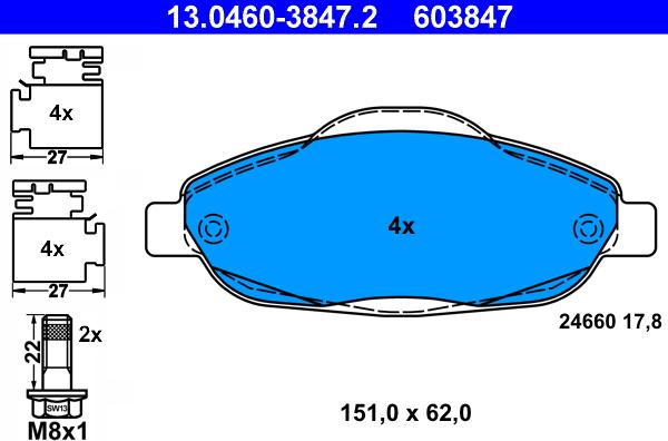 ATE 13.0460-3847.2 - Kit de plaquettes de frein, frein à disque cwaw.fr