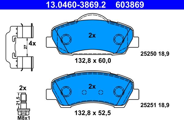 ATE 13.0460-3869.2 - Kit de plaquettes de frein, frein à disque cwaw.fr