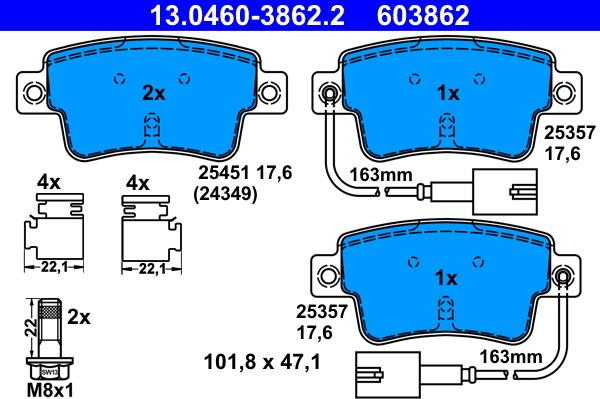 ATE 13.0460-3862.2 - Kit de plaquettes de frein, frein à disque cwaw.fr