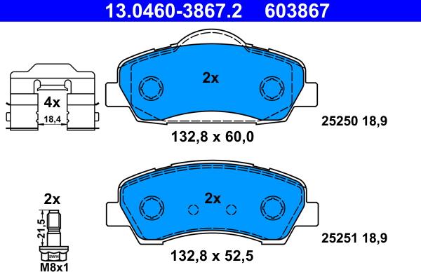 ATE 13.0460-3867.2 - Kit de plaquettes de frein, frein à disque cwaw.fr