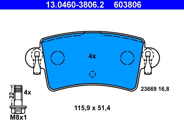 ATE 13.0460-3806.2 - Kit de plaquettes de frein, frein à disque cwaw.fr