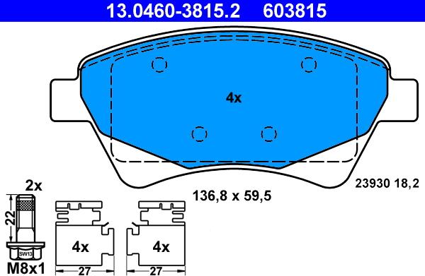 ATE 13.0460-3815.2 - Kit de plaquettes de frein, frein à disque cwaw.fr