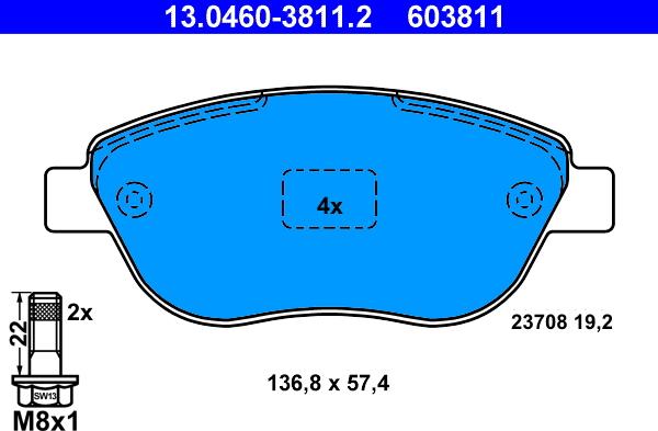 ATE 13.0460-3811.2 - Kit de plaquettes de frein, frein à disque cwaw.fr