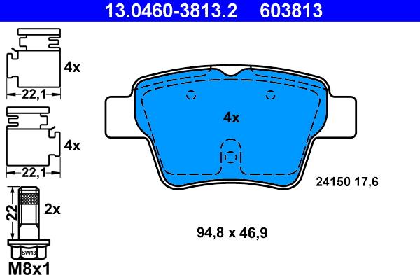 ATE 13.0460-3813.2 - Kit de plaquettes de frein, frein à disque cwaw.fr