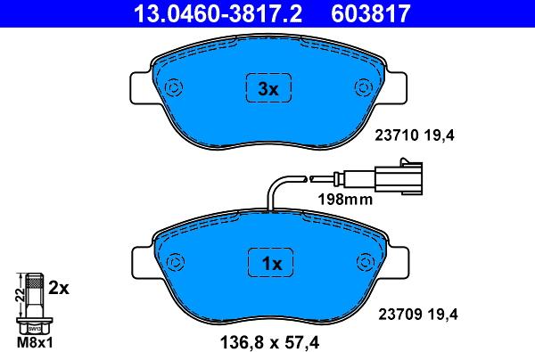 ATE 13.0460-3817.2 - Kit de plaquettes de frein, frein à disque cwaw.fr