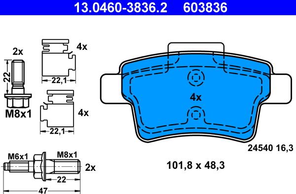 ATE 13.0460-3836.2 - Kit de plaquettes de frein, frein à disque cwaw.fr