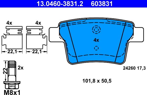 ATE 13.0460-3831.2 - Kit de plaquettes de frein, frein à disque cwaw.fr