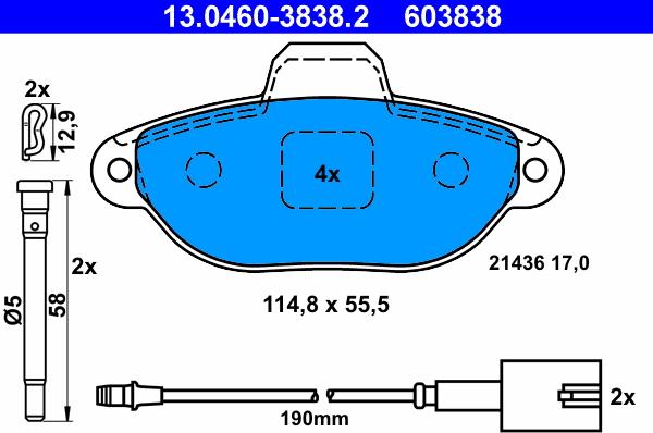 ATE 13.0460-3838.2 - Kit de plaquettes de frein, frein à disque cwaw.fr