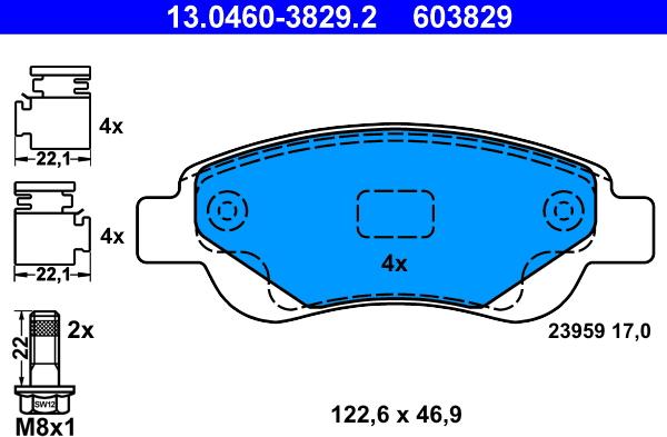 ATE 13.0460-3829.2 - Kit de plaquettes de frein, frein à disque cwaw.fr