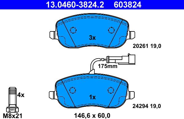 ATE 13.0460-3824.2 - Kit de plaquettes de frein, frein à disque cwaw.fr